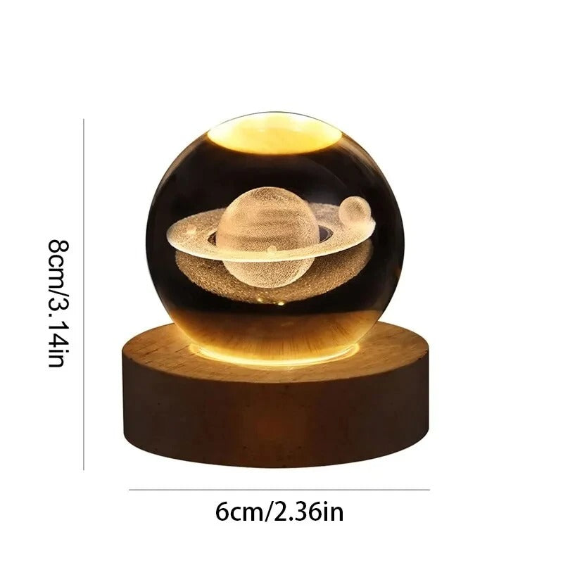 3D Galaxy Crystal Ball Night Light – Astronaut, Moon & Planet Glow Lamp